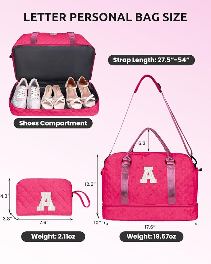 Girls Gifts 10-12, Birthday Gift-Initial Travel Bag with Shoe Compartment, Personalized Weekender Bag, Monogram Overnight Bag for Women, Letter Travel Bag with Makeup Bag (Letter R)