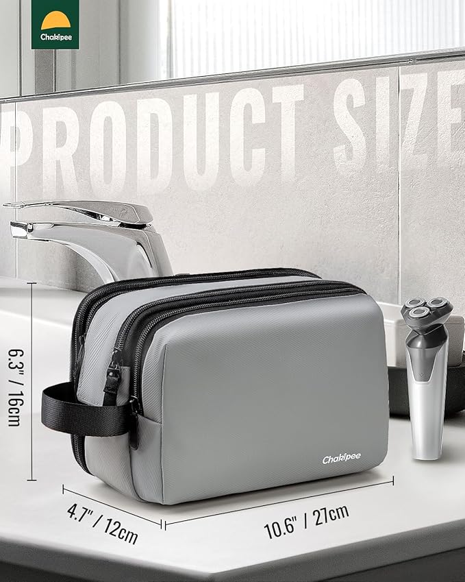 Toiletry Bag for Men - Travel Toiletries Organizer Dopp Kit Water Resistant Shaving Bag for Toiletry Accessories, Lightweight Cosmetic Bags with Zippers, Bathroom Essentials (Grey)