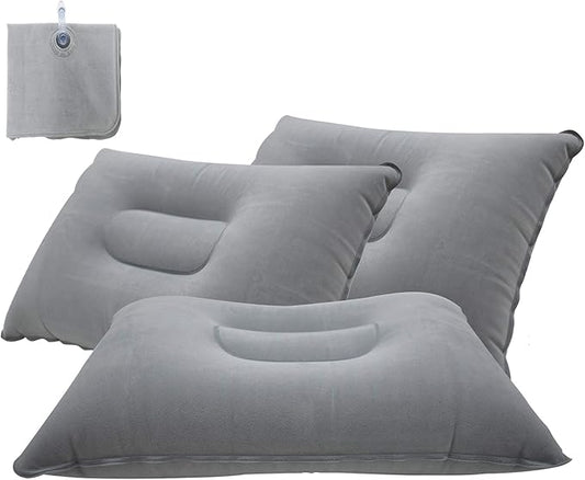 3 Pack Ultralight Inflatable Pillow Small Squared Flocked Fabric Air Pillow for Beach Hiking,Camping,Traveling,Napping,Desk Rest,Neck &Lumbar Support(Grey)