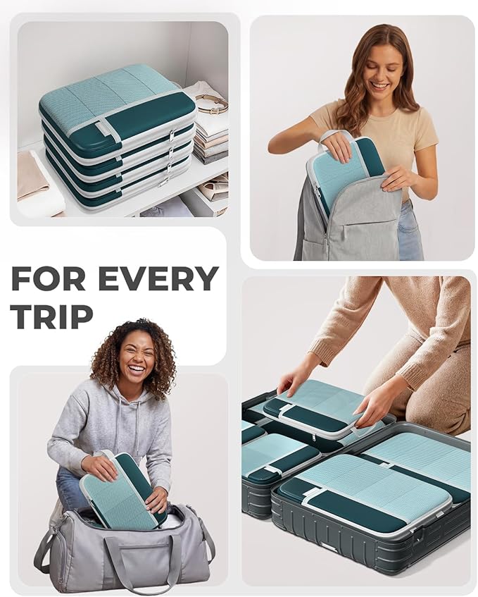 Percover Compression Packing Cubes 10-Piece Set, Packing Cubes Compression for Travel with Toiletry Bag, Laundry & Shoe Bag, All-in-One Travel Organizer for Carry On & Checked Luggage, Peacock Green