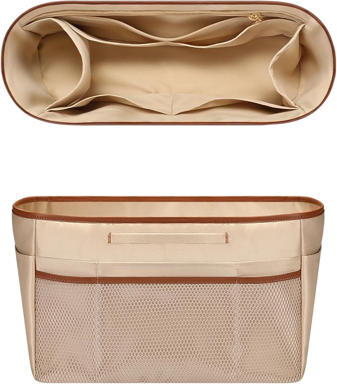 GIVLEFLY Medium Purse Organizer Insert for Tote Bag, Lightweight Handbag Organizer with Multiple Pockets, Structured Bag Insert for Women,Beige