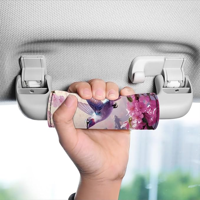 BIGCARJOB 2 Pcs Luggage Handle Cover for Suitcase with Pink Hummingbird Flower Print Travel Suitcase Handle Sleeve Covers Identifier Travel Bag Wraps Luggage Accessories