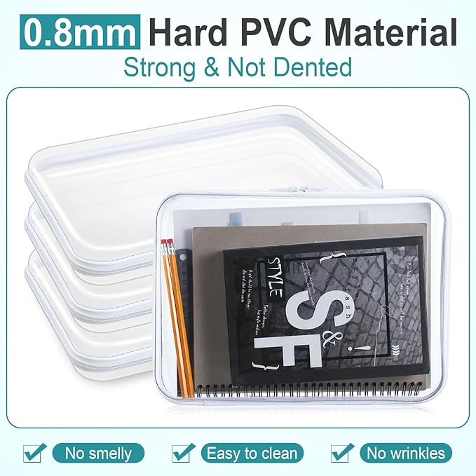 Sanwuta 6 Pcs Clear Hard Zipper Case Plastic Zipper Pouches Transparent Makeup Bag Pencil Case Pouches Toiletry Diaper Bag for Travel Toy Storage Organizer Bins(White,12.6 x 9 x 2 Inch)