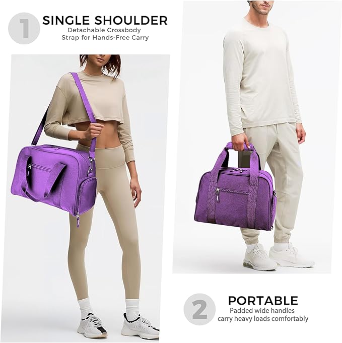 SeaRock 14 inch Small Gym Bag for Men & Women, Mini Duffle Bag with Shoe Compartment, Carry On Duffel Bag for Travel Sports, Purple