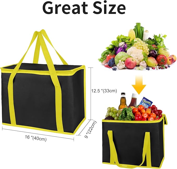 musbus 2-Pack extra Insulated Grocery shopping bag, large Green leaf, kitchen foldable reusable bags groceries,Sturdy zipper,Collapsible,tote,cooler, women,Durable carrier