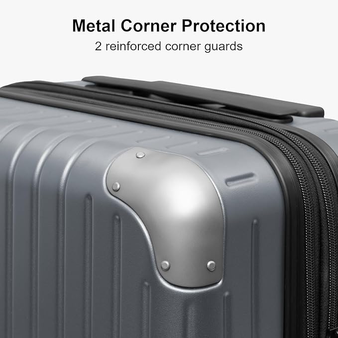 LEVEL8 Carry on Luggage Airline Approved, Hardshell Suitcases with Spinner Wheels, PC Expandable Luggage, 20 Inch, Gray