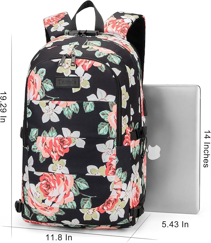 Tzowla Backpack Purse for Women with Giant Tumbler Holder Pocket, Stylish Travel Casual Daypack, Work Shopping Bag Light Weight For Men Fits 15.6 Inch Laptop Netbook- Flower