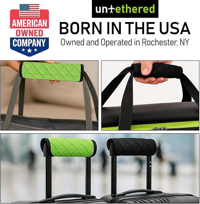 Untethered Luggage Handle Wraps (4-Pack) | Padded Suitcase Handle Covers with Diamond-Grip Design – Comfortable Neoprene Travel Handle Wraps for Luggage, Bags & Suitcases. (4-Pack | Black)