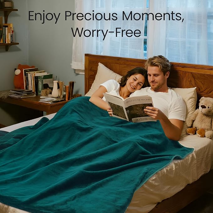 LOOBANI Waterproof Blanket for Bed: Reversible Leakproof Full/Queen Bed Blankets 80" x 90", Soft Flannel & Coral Fleece Couch Blanket Water Resistant for Couch Sofa, Family Camping, Green