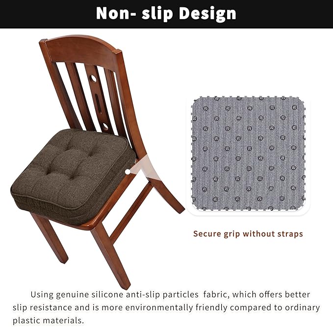 GOFORIT Chair Cushions Set of 4,Tufted Shredded Memory Foam Chair Pads, Non-Slip Seat Cushions with Removable Cover, 4 Pack,Brown