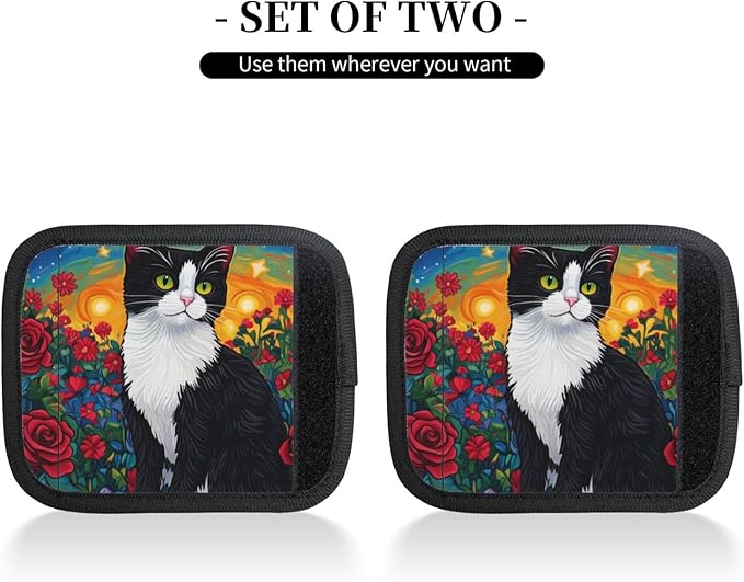 Black And White Cat Roses Luggage Handles Wrap Grips For Suitcases Luggage Travel Accessories For Airplane 2pcs