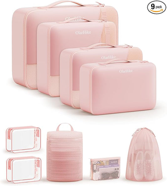 11 Set / 9 Set Packing Cubes for Travel,Gifts for Women Mom Kids,TSA Approved Bags for Makeup, Cosmetic, Toiletry, Organizers for Suitcase Carry On, Cruise Essentials Airplane Accessories, Pink