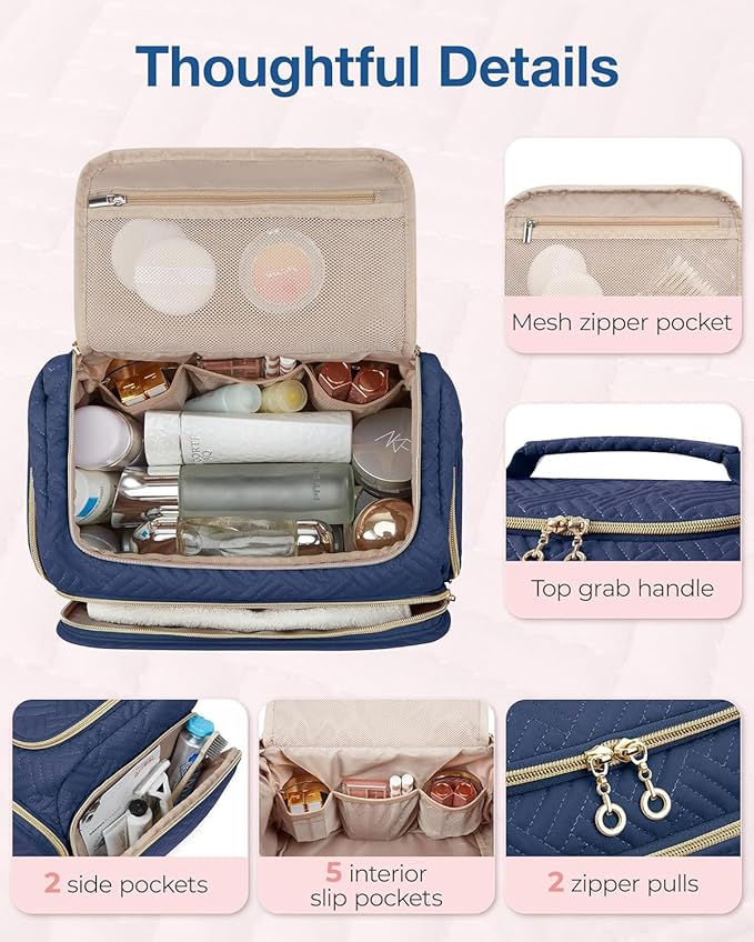 BAGSMART Travel Toiletry Bag for Women, Cosmetic Bag Makeup Bag Organizer with Handle, Travel Bag for Toiletries, Travel Accessories, Full Sized Container