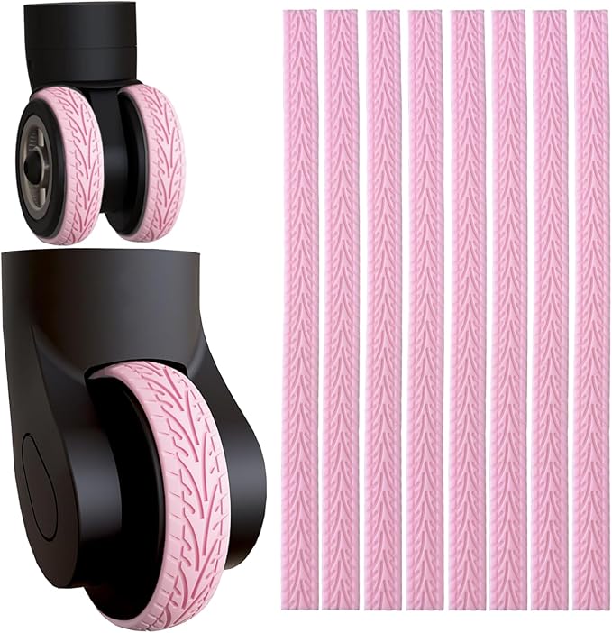 Luggage Wheel Covers - 8 Pcs Silent Noise Reduction Shock Absorbing Caster Cover for Carry-on Luggage with Wheels (Pink)