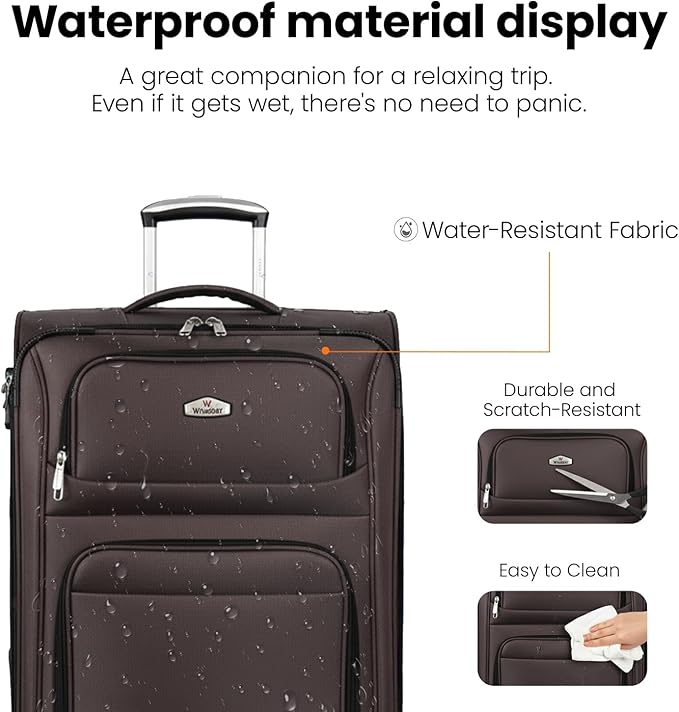 Softside Luggage Sets 2 Piece,Expandable 15% Lightweight Durable Suitcase Sets Double Spinner Wheels w/Combination LOCK （Coffee,20in/26in）