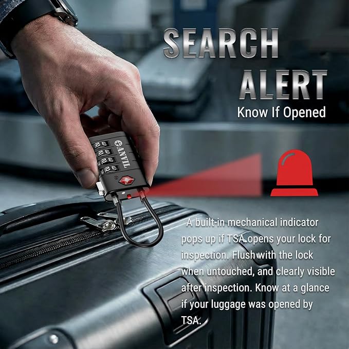 ANVIL 4 Digit Luggage Locks, TSA Locks for Luggage, Advanced TSA008 core, Alert Indicator for Your Travel Lock, Suitcase Lock. (4, Black)