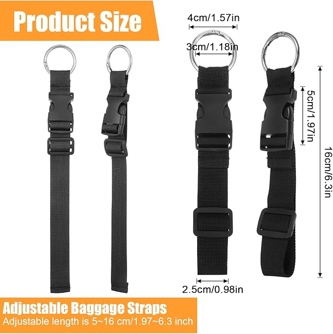 Nogeqi 2 Pcs Add a Bag Luggage Straps, Jacket Gripper Strap, Adjustable Suitcase Belt Straps, Make Your Hands Free, Travel Accessories, Easy to Carry Your Extra Bags, Black