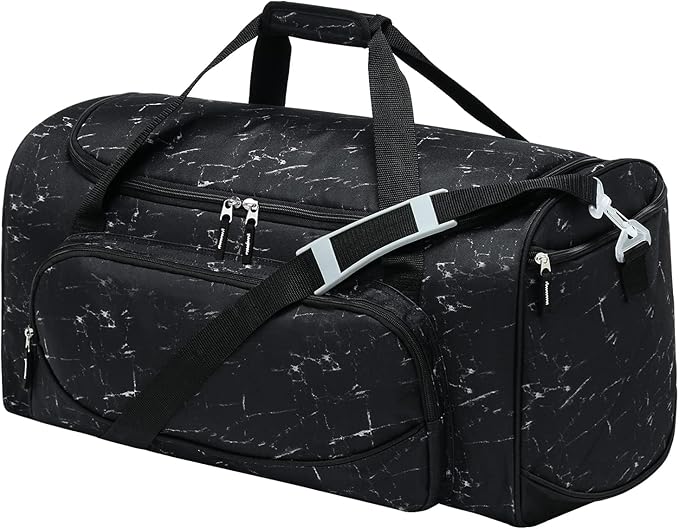 Men's Large Duffle Bag, 55L Heavy Duty Gym Bag for Sports, Workout, and Travel - Durable Duffel Gear Bag in Marble Black