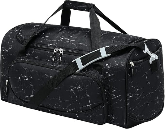 Men's Large Duffle Bag, 55L Heavy Duty Gym Bag for Sports, Workout, and Travel - Durable Duffel Gear Bag in Marble Black