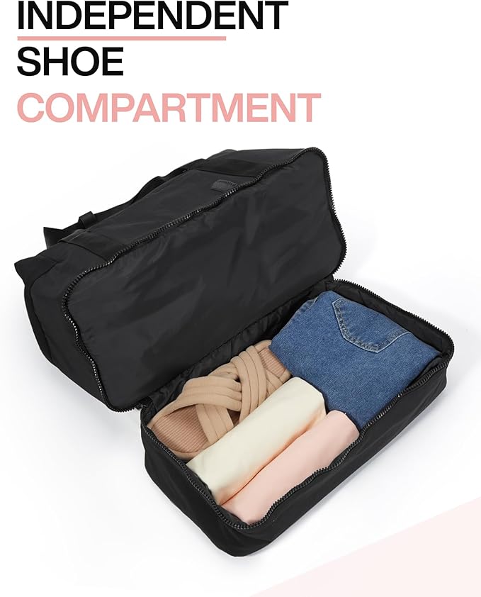 Weekender Bags for Women, BAGSMART Travel Duffel Bags with Shoe Compartment,Personal Item Travel Bag for Airlines, Carry on Overnight Tote Bag with Toiletry Bag(Black,2pcs)