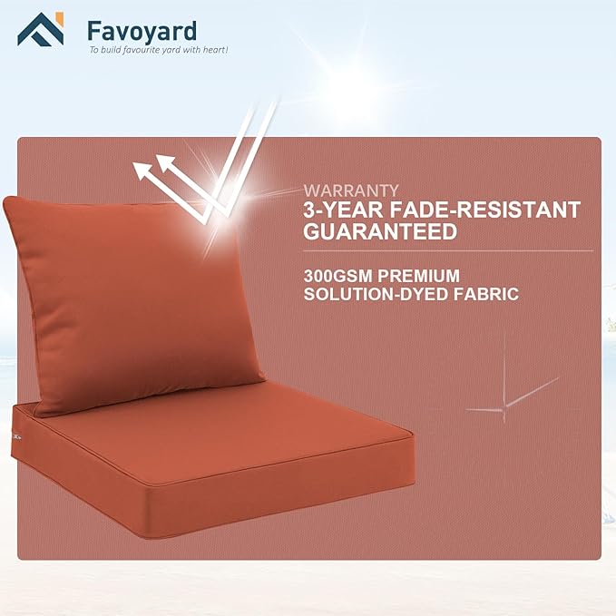 Favoyard Outdoor Seat Cushion Set 22 x 24 Inch Waterproof & Fade Resistant Patio Furniture Cushions with Removable Cover Deep Seat & Back Cushion with Tie Straps for Chair Sofa Couch