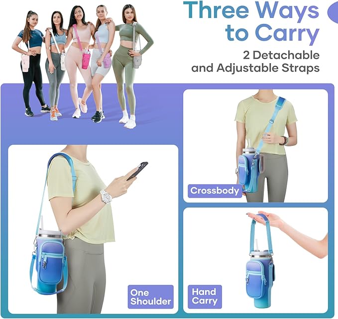 linmaya Water Bottle Carrier Bag for Stanley Cup 40/30oz with Phone Holder Pockets,Neoprene Water Bottle Cross-body Bag with Adjustable Shoulder & Hand Strap Stanley Cup Accessories