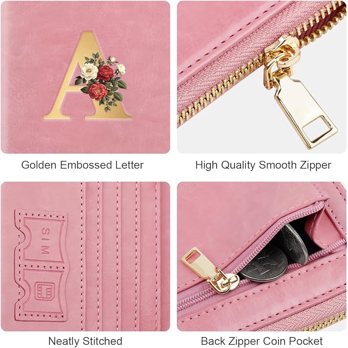 Passport Holder for Travel Personalized Passport Holder Initial Letter Rose Flower RFID Blocking Travel Wallets Credit Cards Holder for Women Men, Pink A