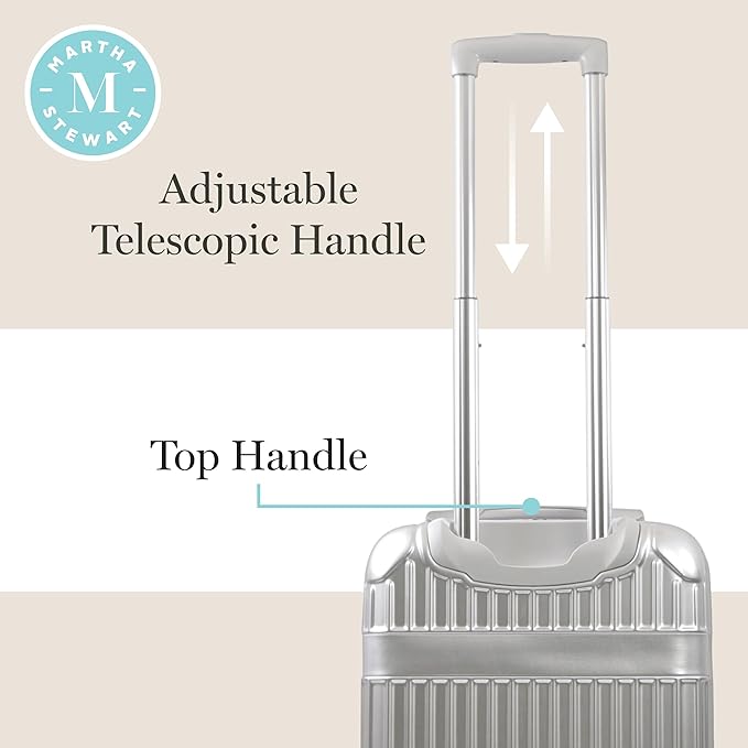 Martha Stewart The Bedford 3 Piece Rolling Luggage Set, Hardshell Suitcases with Spinner Wheels, 22/26/30 Inch, Silver
