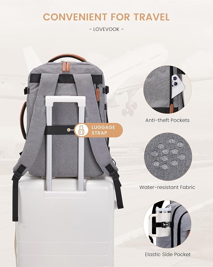 LOVEVOOK Travel Backpack for Women & Men, 40L Carry on Backpack Airline Approved, Large TSA Personal Item Travel Bag fits 17.3" Laptop, Business Weekender Bag for Essentials, 4Pcs