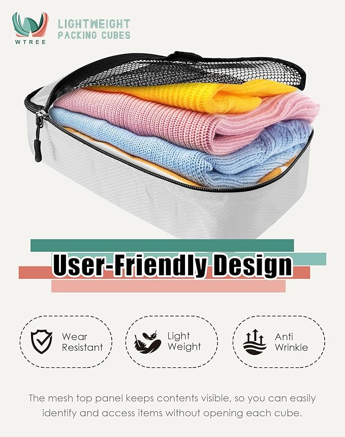 4-Piece Packing Cubes Travel Accessories Set for Suitcases - Luggage Organizer Bags with Double Zipper - Mesh Top - Large - Beige