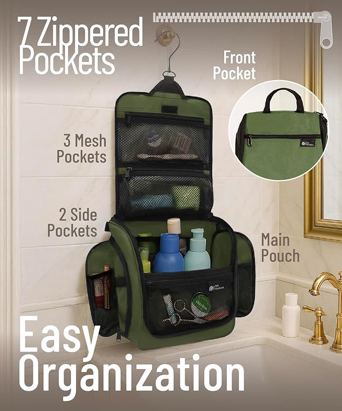 D&D Wanderlust D&D Hanging Travel Toiletry Bag for Men and Women – Cosmetics, Makeup and Toiletries Organizer Kit with 10 Compartments