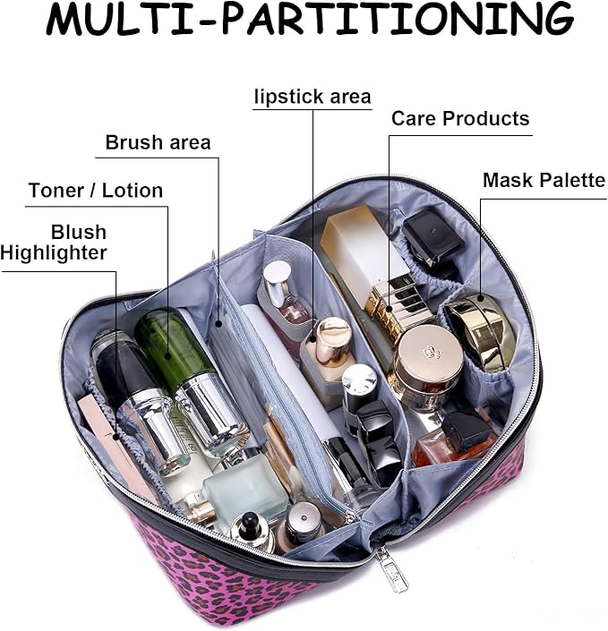 BOYATU Travel Makeup Bags Cosmetic Organizer Bag: 3 Pcs Set Large Capacity Make up Bag with Compartments - Waterproof Leather Toiletry Bags with Handle for Women (B-Red)
