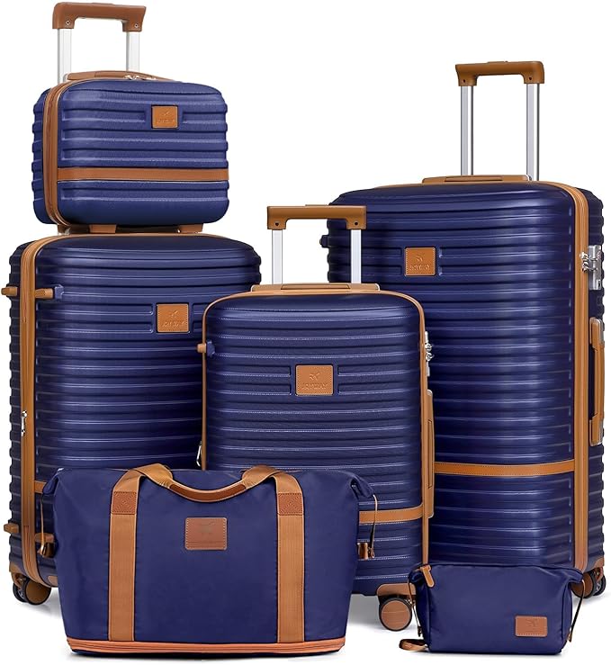 Joyway Luggage Set 3 Piece Suitcase Sets with Spinner Wheel,Hardside Expandable Travel Laggage with TSA Lock (20/24/28 Navy Brown NEW