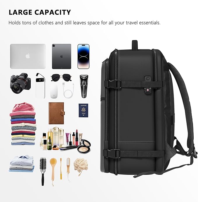 SUOCO Travel Vacuum Backpack with Portable Electric Pump, 45L Carry On Compression Seal Travel Backpack with Vacuum System, Traveling Packing Luggage Suitcase, Grey