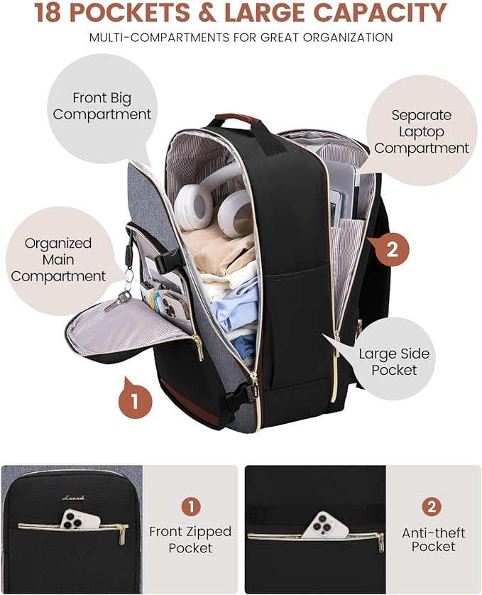 LOVEVOOK 40L Travel Backpack for Women & Men, Airline Approved Carry On Luggage with 3 Packing Cubes, TSA Overnight Bags, Waterproof Personal Item Bag, Weekender Essentials Backpacks fits 17" Laptop