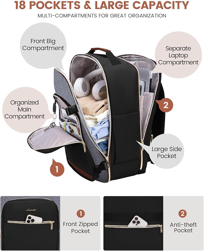 LOVEVOOK 56L Travel Backpack for Women & Men, Airline Approved Carry On Luggage with 3 Packing Cubes, TSA Overnight Bags, Waterproof Personal Item Bag, Weekender Essentials Backpacks fits 17" Laptop
