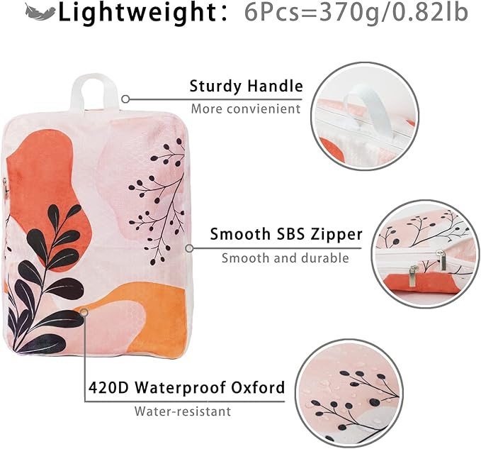 6 Pcs Compression Packing Cubes for Travel, Waterproof Luggage Organizer Washable Storage Bags Set - Packaging Cubes for Backpack Travel and Carry-Ons