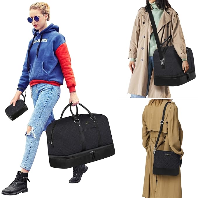 Weekender Bag for Women, Large Overnight Bag Canvas Travel Duffel Bag Carry On Tote with Shoe Compartment 21" 3Pcs Set