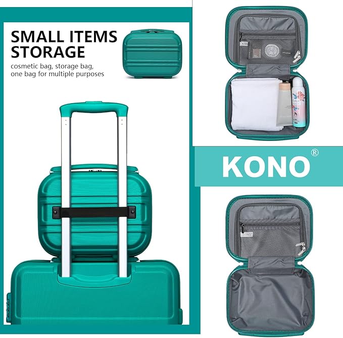 Kono Carry On Luggage Set Airline Approved Lightweight PC+ABS Carry On Suitcase with TSA Lock Spinner Wheels Durable Luggage Hardside Teal