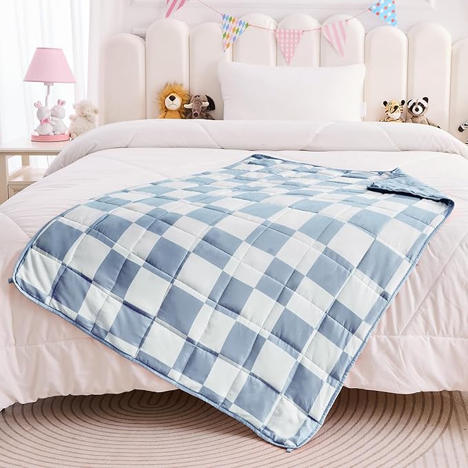 yescool Blue Checkered Weighted Blanket 5 Pounds Plaid Weighted Throw Blanket, Heavy Blanket for Sleeping, Tartan Bed Throw Blanket Gifts for 60-80lbs, 40"x60"