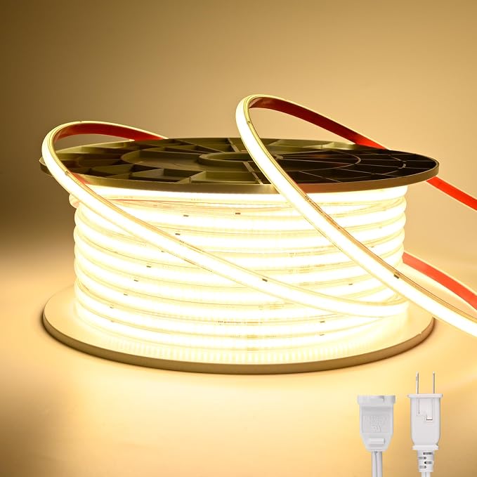 ETL COB LED Rope Light IP65 AC 120V 16.4FT 1200lm Ultra Bright 4000K White | Waterproof Cold-Resistant ETL Light Strip No Driver Tape Lighting for Home Commercial LED Strip Light 4000K Natural White
