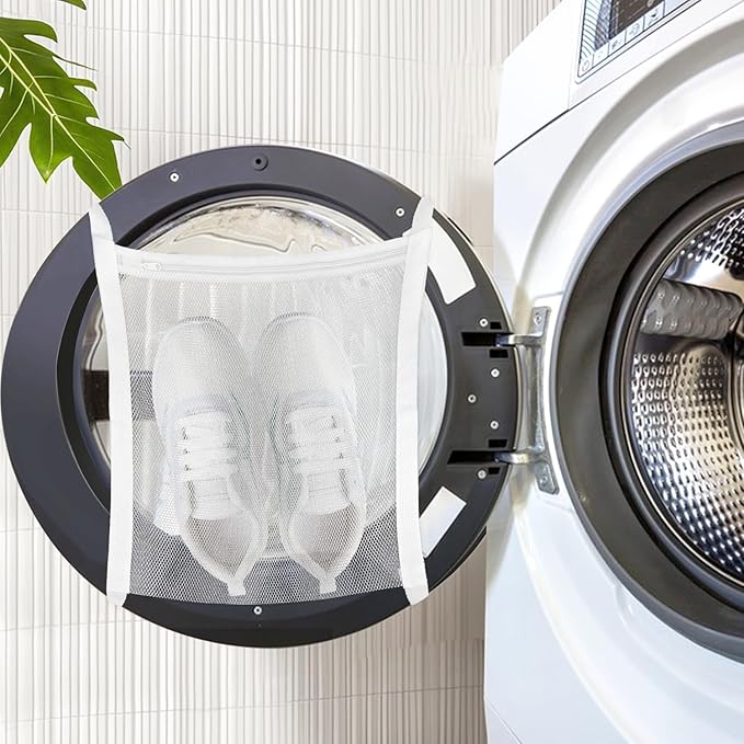 2 Pack Sneaker Dryer Bag 15.7x15.7 Inch Dry Net Bag for Dryer with Zipper and Strap for Shoes, White Large HoneyComber Mesh Bags for Washing Machine