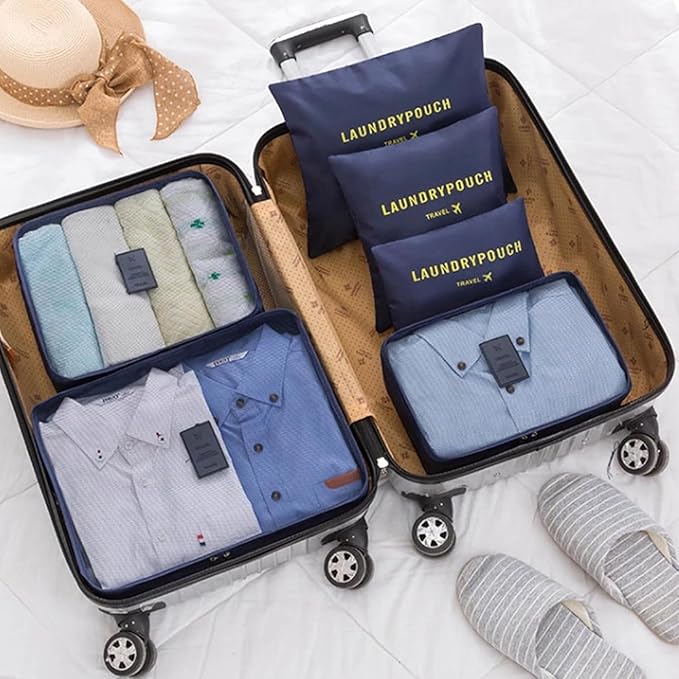 INVODA 7 piece Multi-size Packing Cubes for Travel Suitcase Organizer Bags Lightweight Travel Bags (Navy Blue)