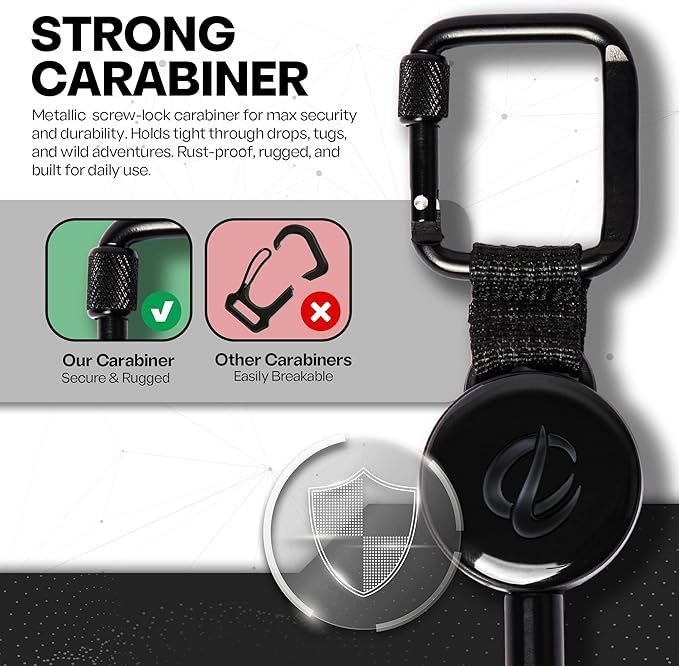 ClutchLoop Anti-Theft Phone Tether - Universal Adhesive Anchor, Retractable Steel Line and Locking Carabiner