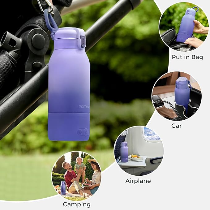Momcozy Portable Bottle Warmer for Travel – Dual Heating Modes for Breast Milk & Water, Portable Milk Warmer with Fast Heating & Long Battery Life, 17 Ounces Large Capacity, Purple