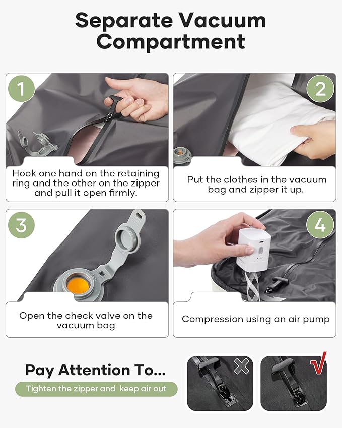 VECAVE Vacuum Backpack Travel with Pump, Expandable Personal Item Carry on Backpacks for Women Men, Laptop Waterproof Work Compression bags with USB Casual Daypack White