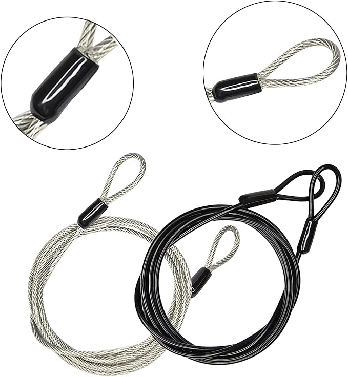 GOMRQING 3mm 200CM/6.6ft Long Outdoor Travel Security Cable Lock,Braided Steel Coated Safety Cable Luggage Lock,Safety Cable Wire Rope Chain Lock Double Loop Lightweight (2 Pack)