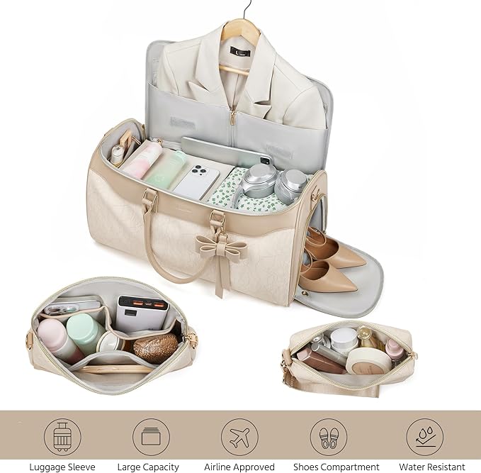 Garment Bags for Travel,45L Carry on Convertible Garment Duffle bag for Men Women - 3 in 1 Hanging Suit Travel Bag with Shoulder Strap (Beige brown)