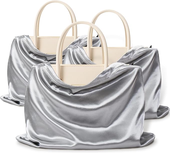Vonty 3 Pack Silky Dust Bags for Shoes and Purses, Satin Drawstring Bag for HandBags Boots - Grey Shoe Bag Silk Dust Cover Bag Protector Travel Storage Pouch(19.6 x 15.7 In)
