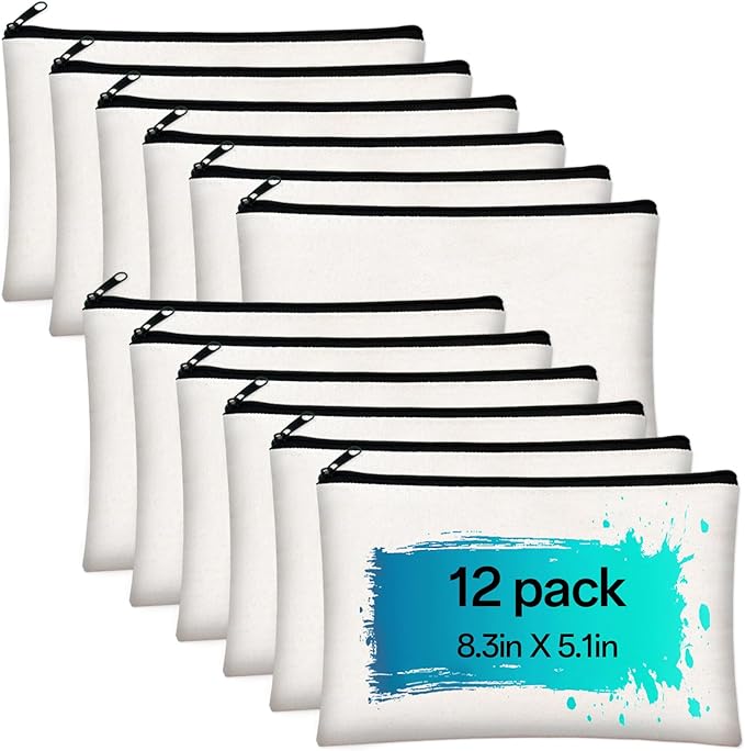 ZeeDix Canvas Pouch- Multi-purpose Cosmetic Bag with Zipper, DIY Craft Canvas Zipper Pouch Blank Makeup Bags Bulk Travel Toiletry Bag for Storage (8.3 x 5 inches)